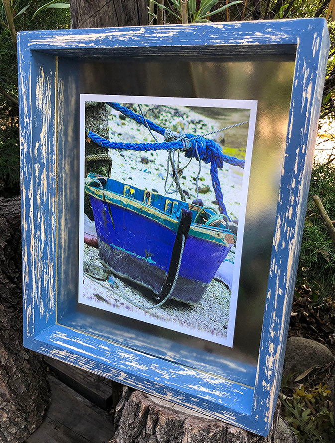 Cuadro Decorativo Marco Azul y Crudo Vintage