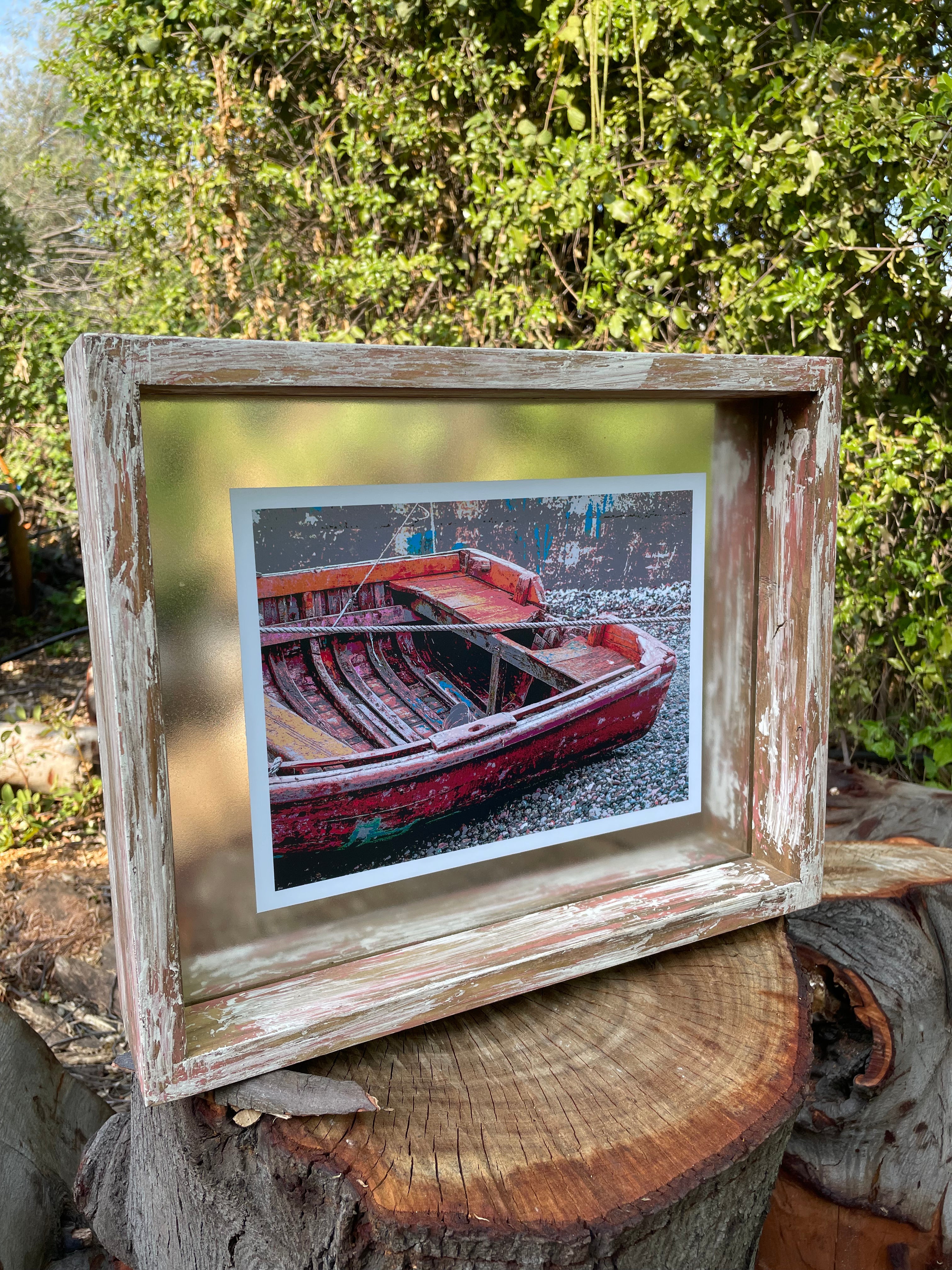 Cuadro Decorativo Marco Crudo y Rayas Rojas Vintage