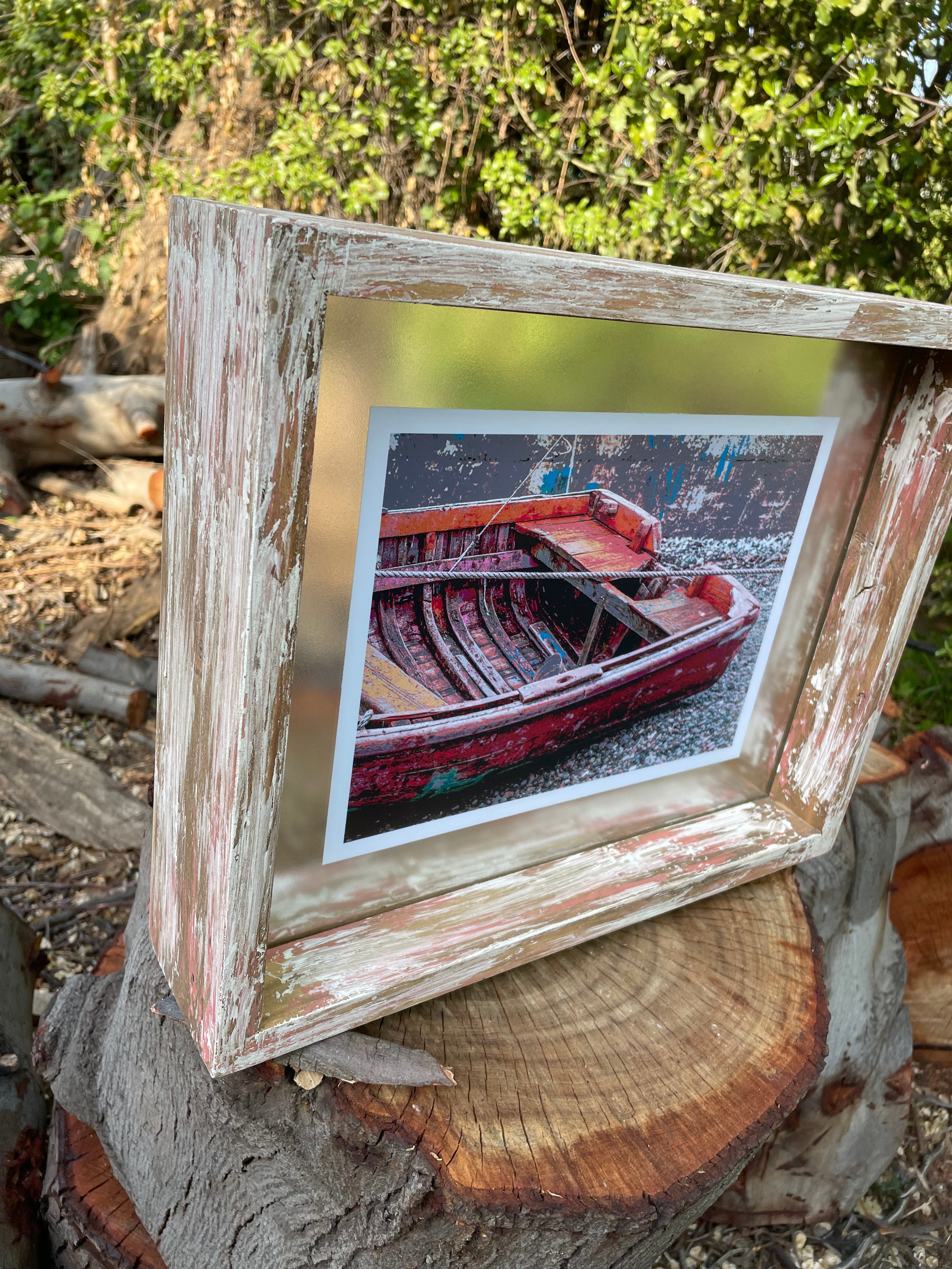 Cuadro Decorativo Marco Crudo y Rayas Rojas Vintage