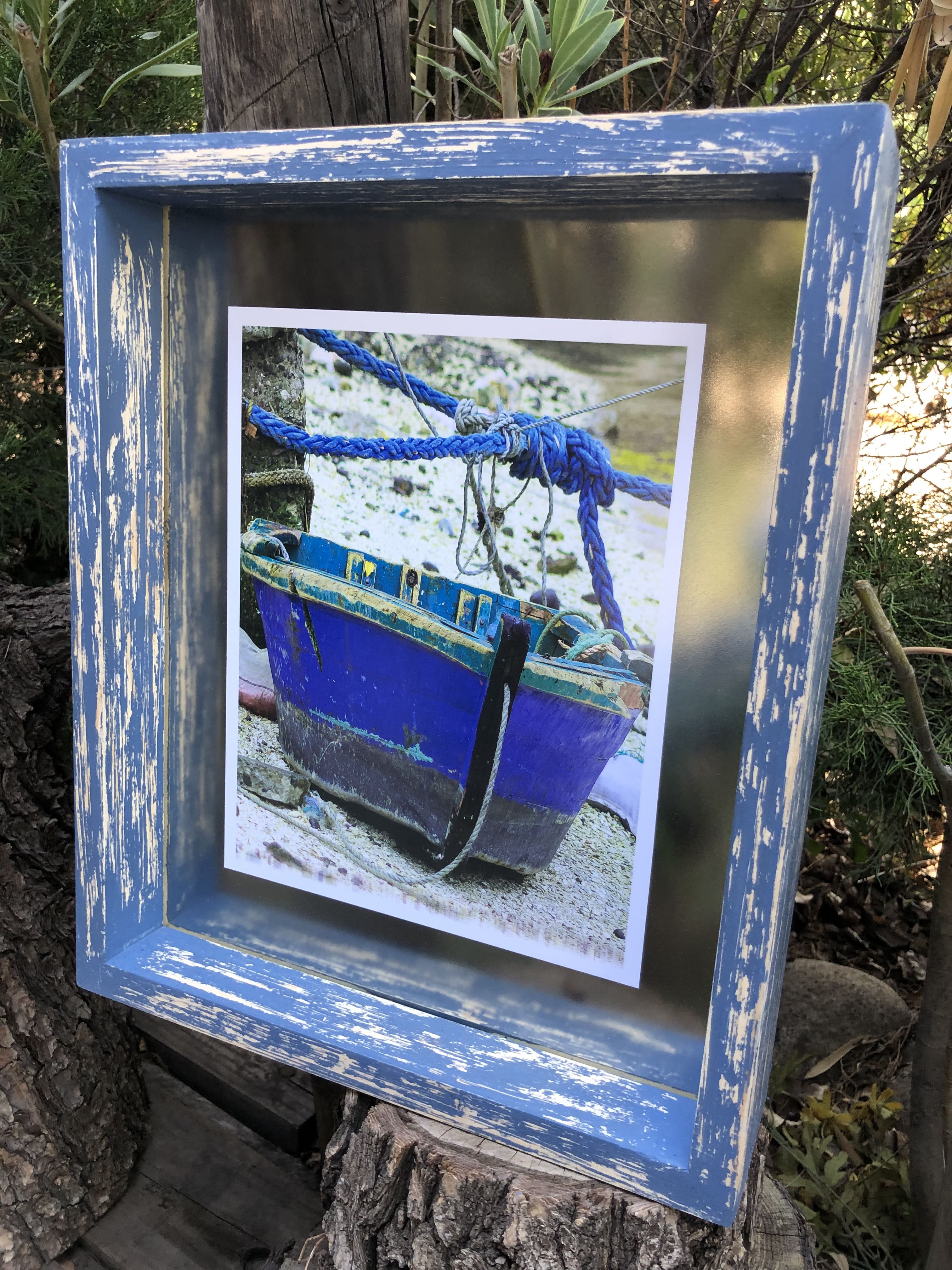 Cuadro Decorativo Marco Azul y Crudo Vintage