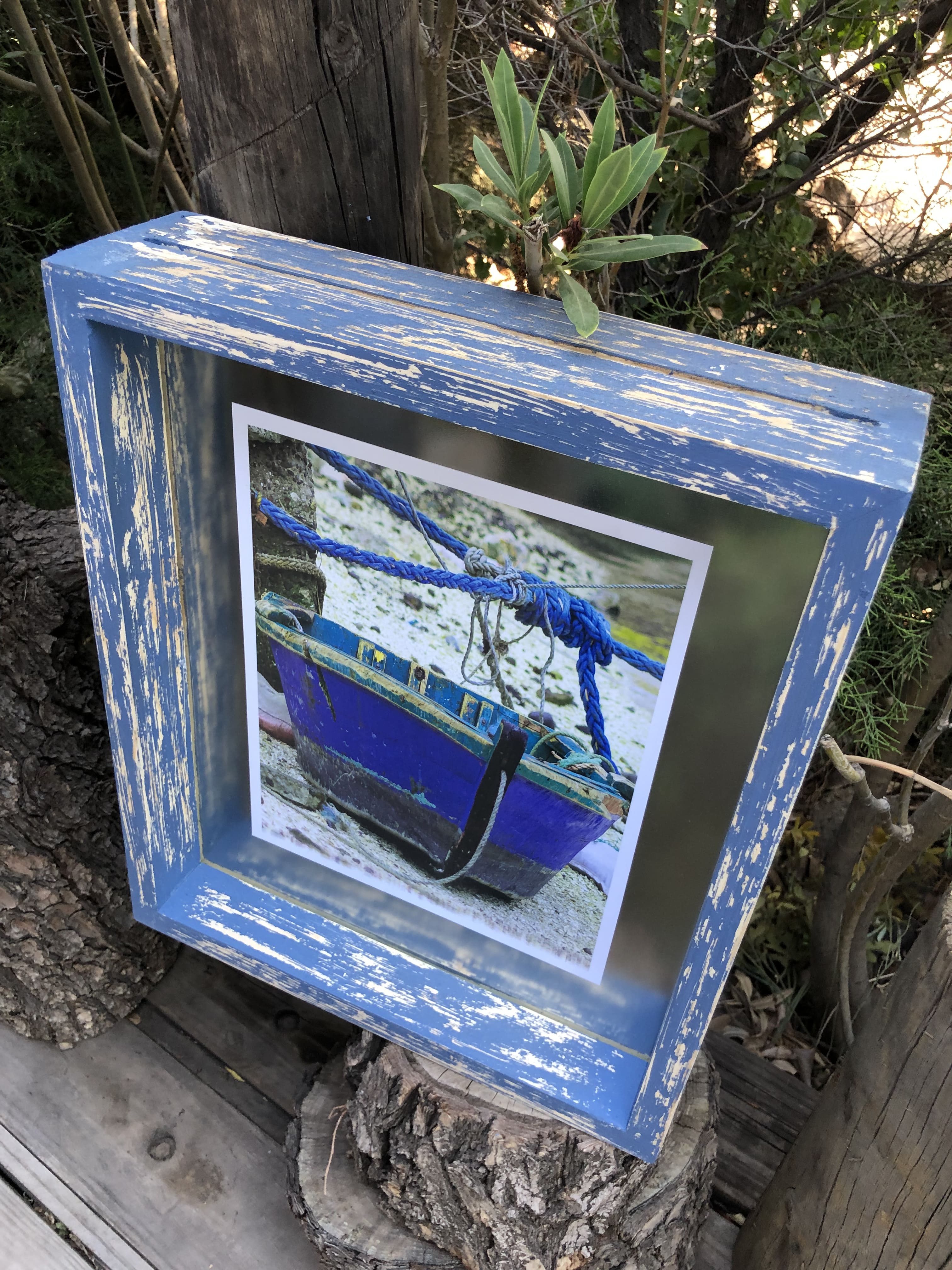 Cuadro Decorativo Marco Azul y Crudo Vintage