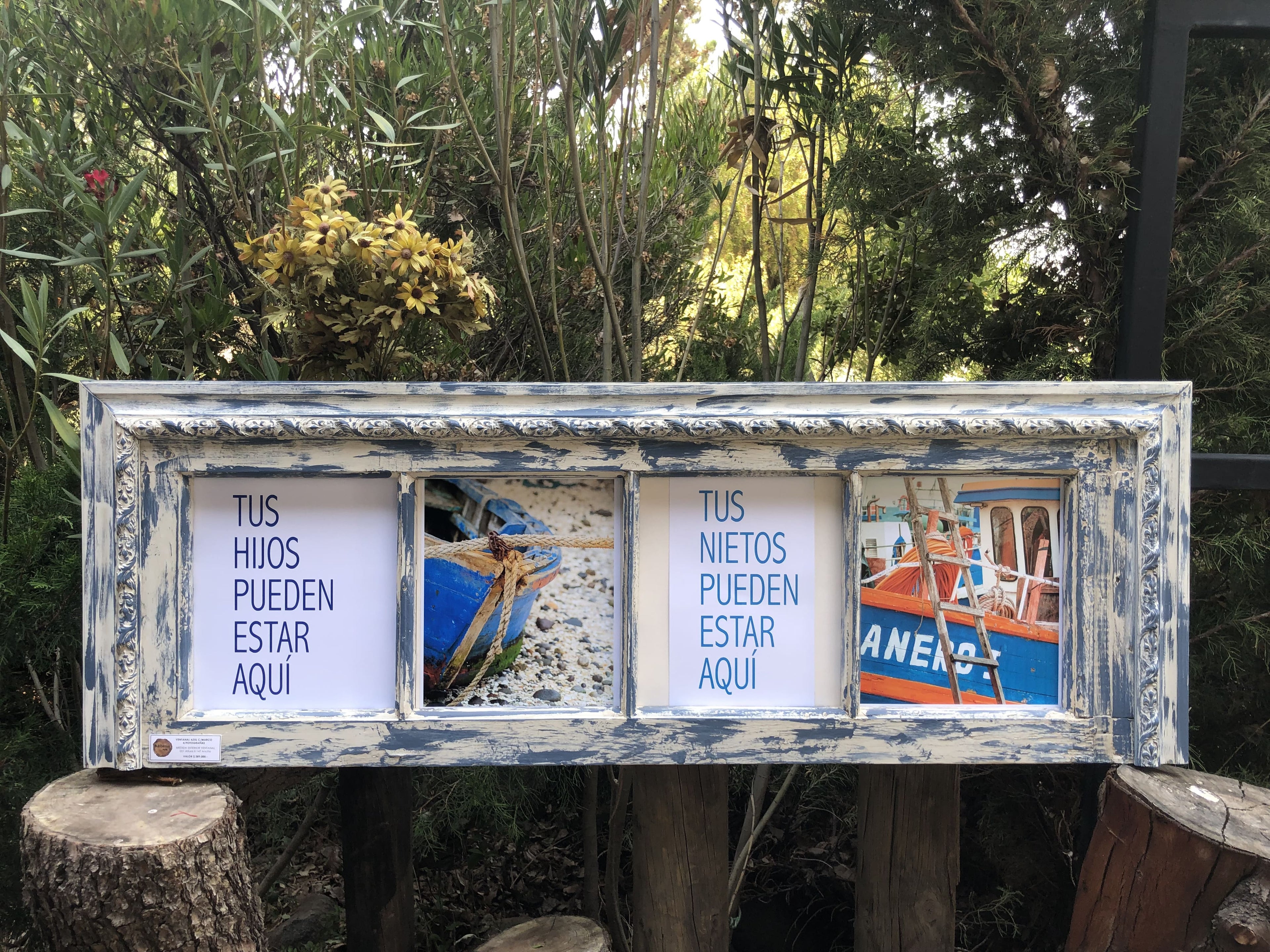 Cuadro Decorativo Vintage Azul y Crudo